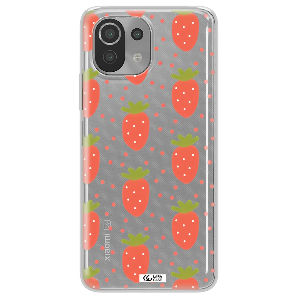 a pattern of strawberries on a white background Xiaomi Mi 11 Lite Clear TPU Case