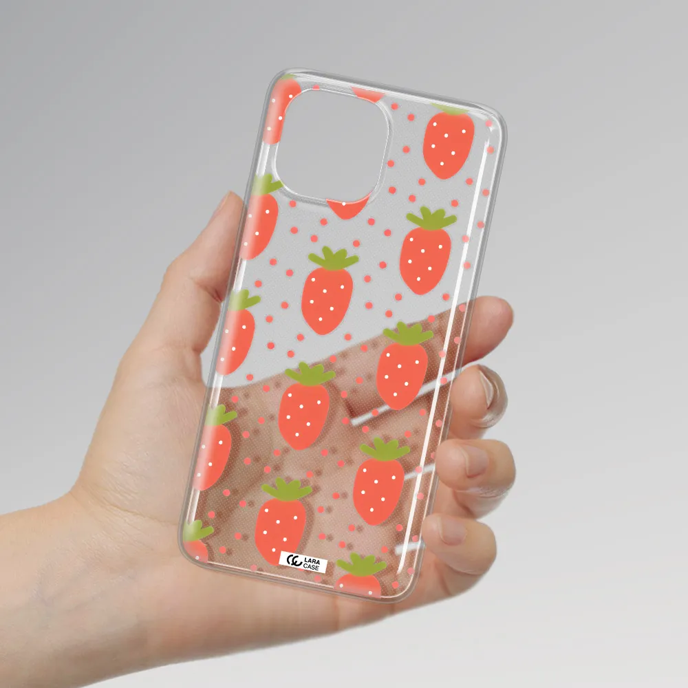a pattern of strawberries on a white background Xiaomi Mi 11 Lite Clear TPU Case