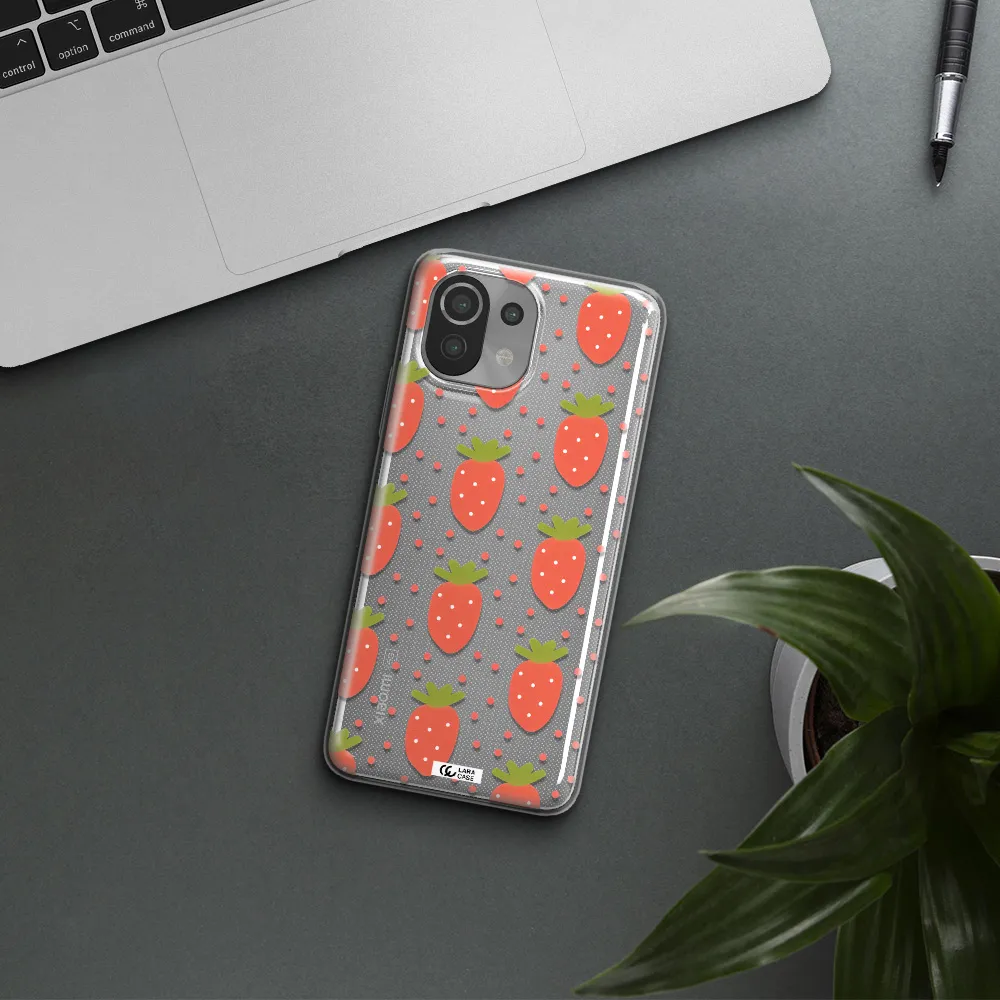a pattern of strawberries on a white background Xiaomi Mi 11 Lite Clear TPU Case