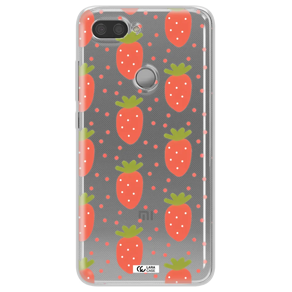 a pattern of strawberries on a white background Xiaomi Mi 8 Lite Clear TPU Case