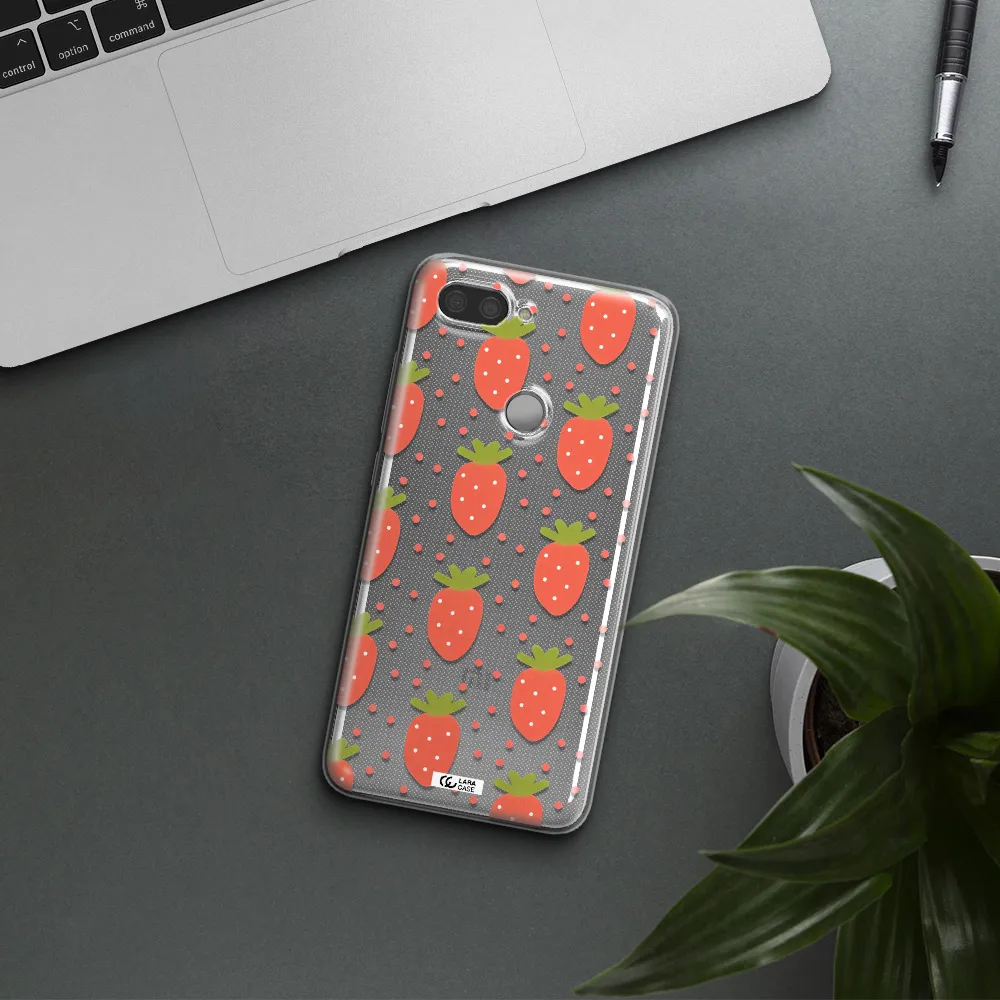 a pattern of strawberries on a white background Xiaomi Mi 8 Lite Clear TPU Case