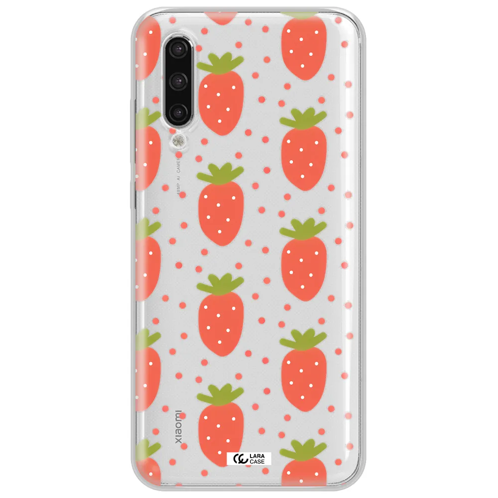 A Pattern Of Strawberries On A White Background Xiaomi Mi 9 Lite Clear Tpu Case