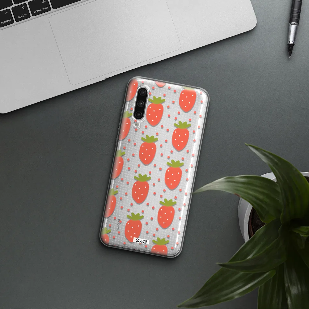A Pattern Of Strawberries On A White Background Xiaomi Mi 9 Lite Clear Tpu Case