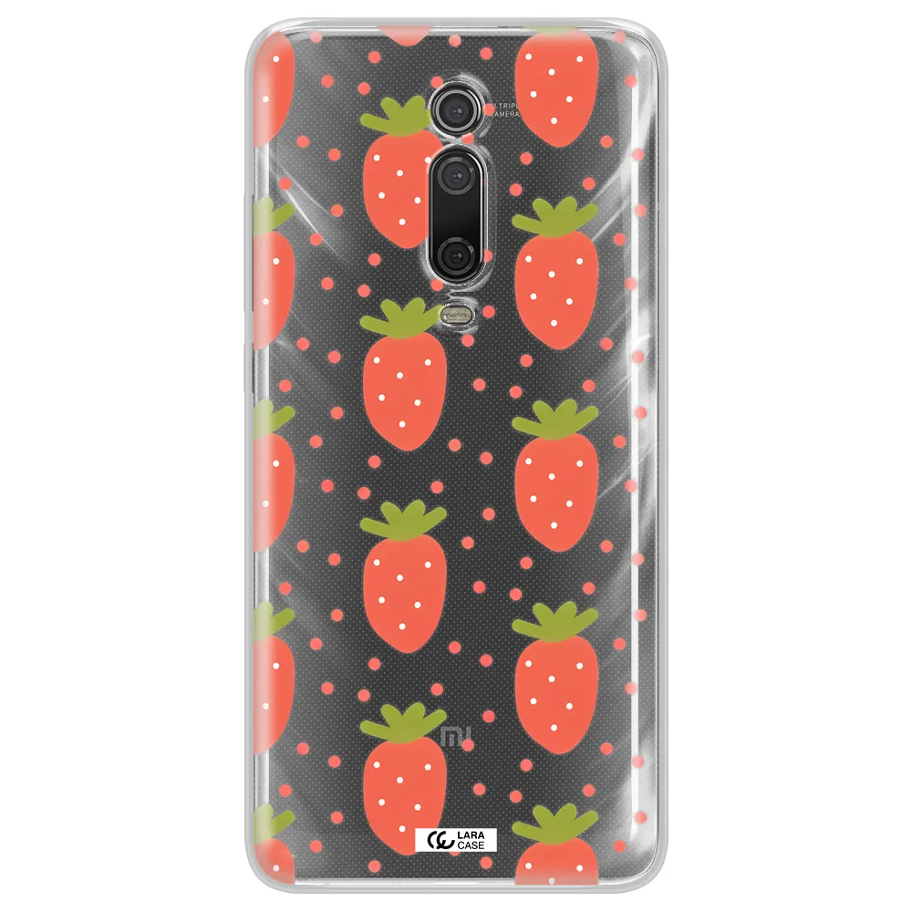 a pattern of strawberries on a white background Xiaomi Mi 9T Clear TPU Case