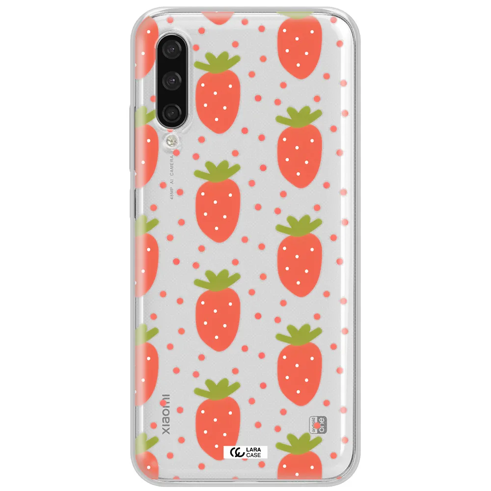 A Pattern Of Strawberries On A White Background Xiaomi Mi A3 Clear Tpu Case
