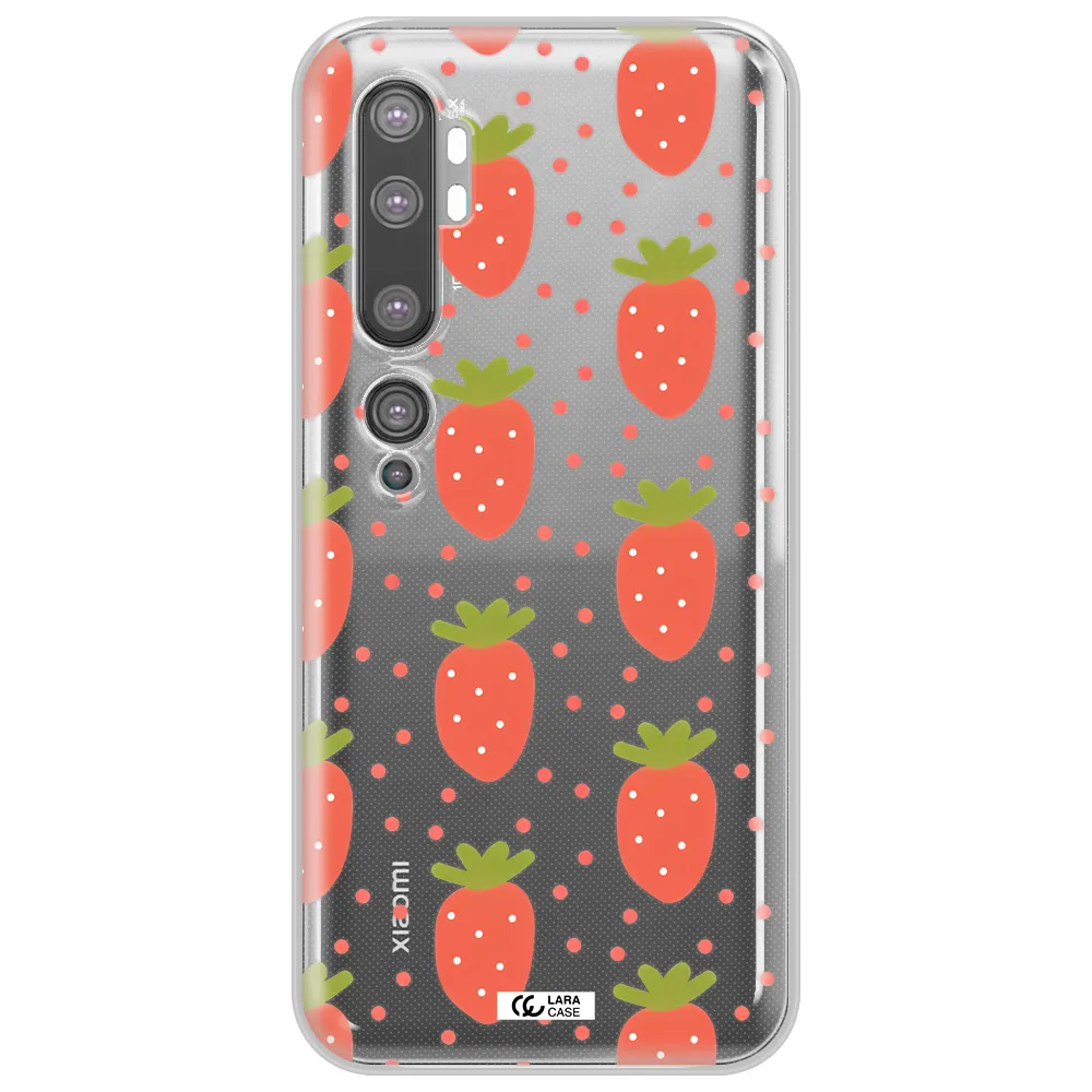 a pattern of strawberries on a white background Xiaomi Mi Note 10 Clear TPU Case