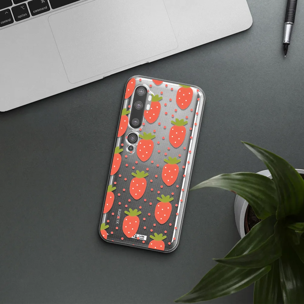 a pattern of strawberries on a white background Xiaomi Mi Note 10 Clear TPU Case
