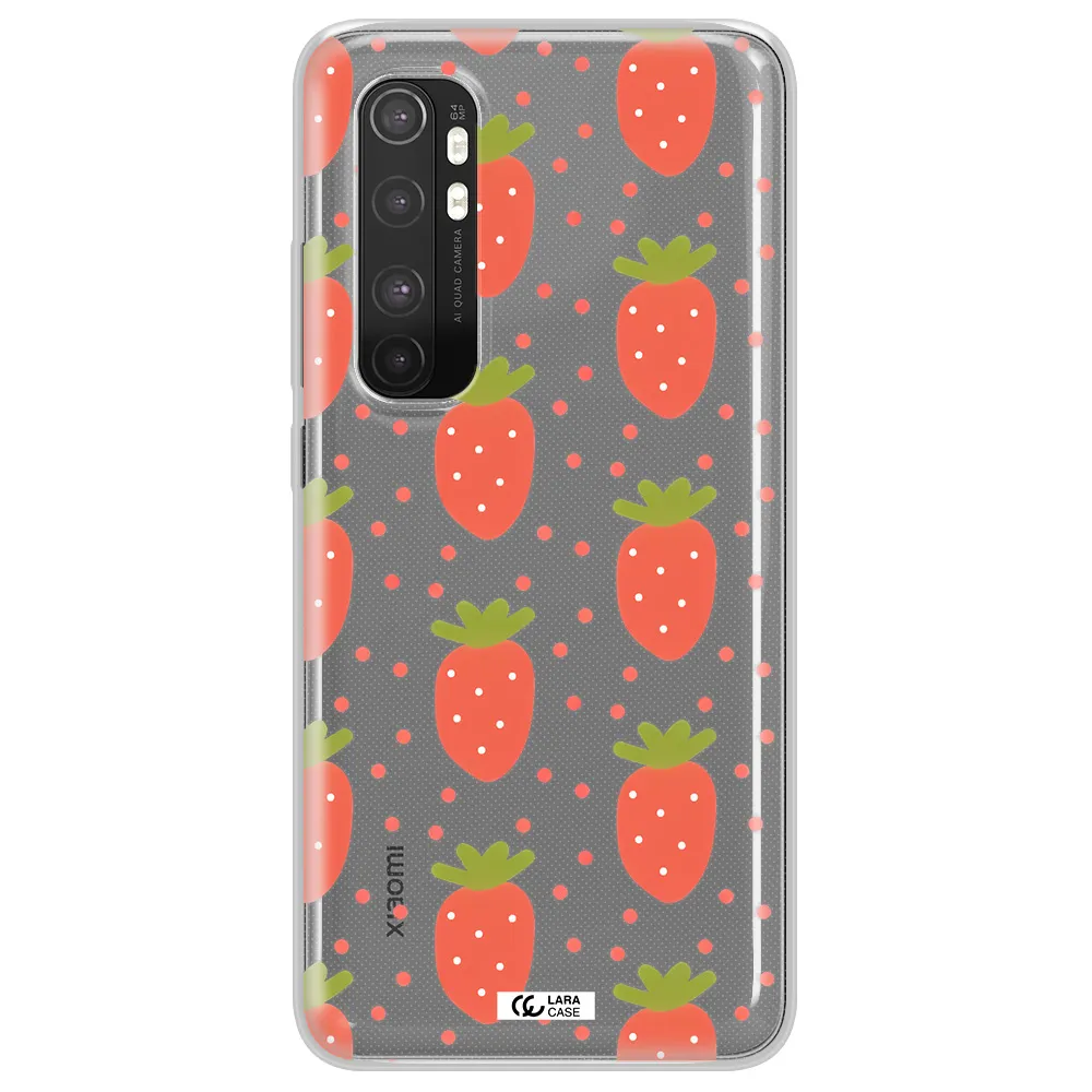 a pattern of strawberries on a white background Xiaomi Mi Note 10 Lite Clear TPU Case