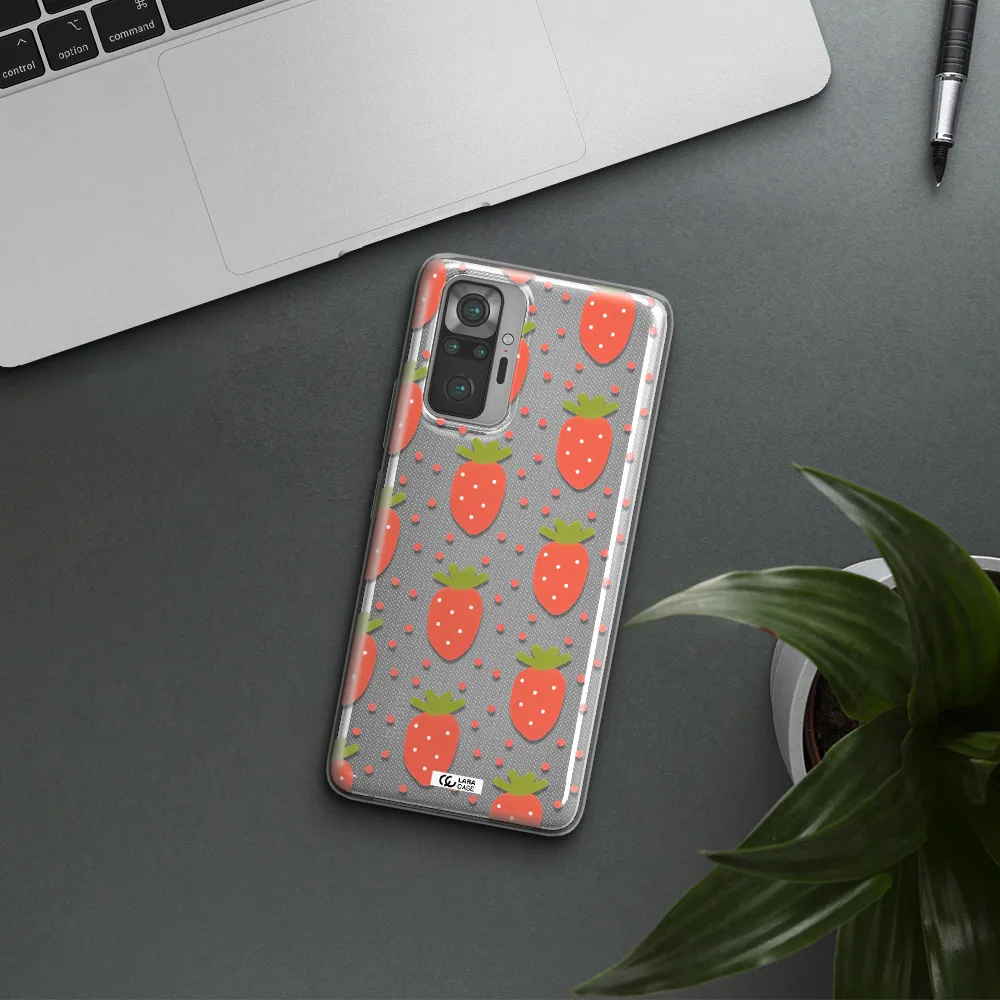 a pattern of strawberries on a white background Xiaomi Note 10 Pro Clear TPU Case