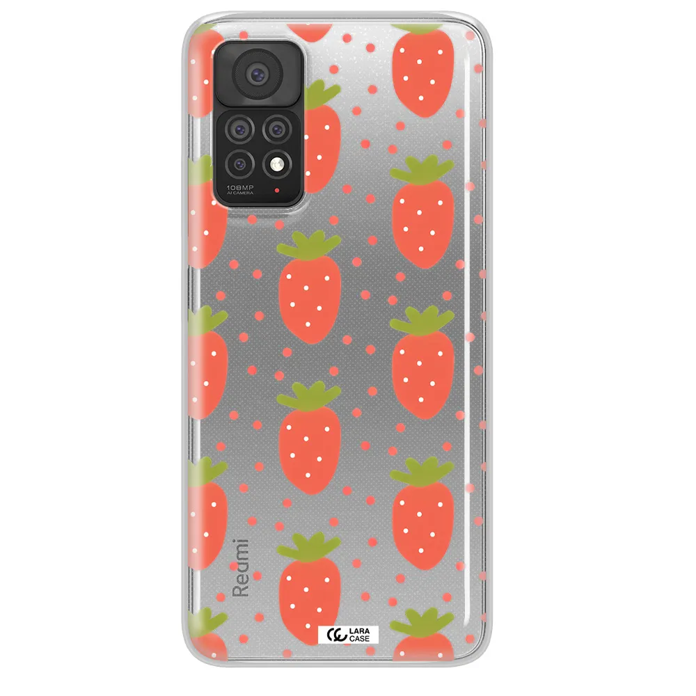 a pattern of strawberries on a white background Xiaomi Note 11 Pro Clear TPU Case