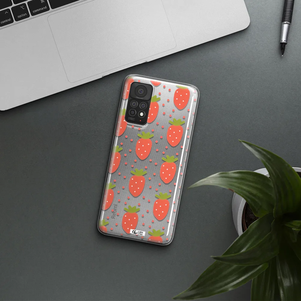 a pattern of strawberries on a white background Xiaomi Note 11 Pro Clear TPU Case