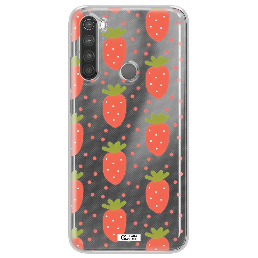 a pattern of strawberries on a white background Xiaomi Note 8 Clear TPU Case
