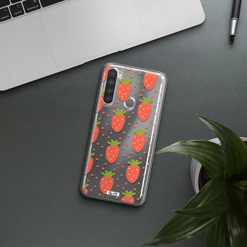 a pattern of strawberries on a white background Xiaomi Note 8 Clear TPU Case
