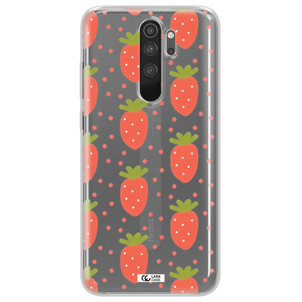 a pattern of strawberries on a white background Xiaomi Note 8 Pro Clear TPU Case