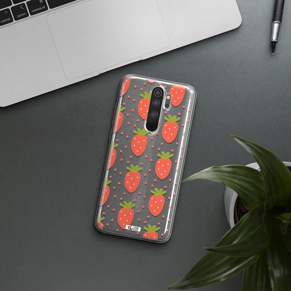 a pattern of strawberries on a white background Xiaomi Note 8 Pro Clear TPU Case