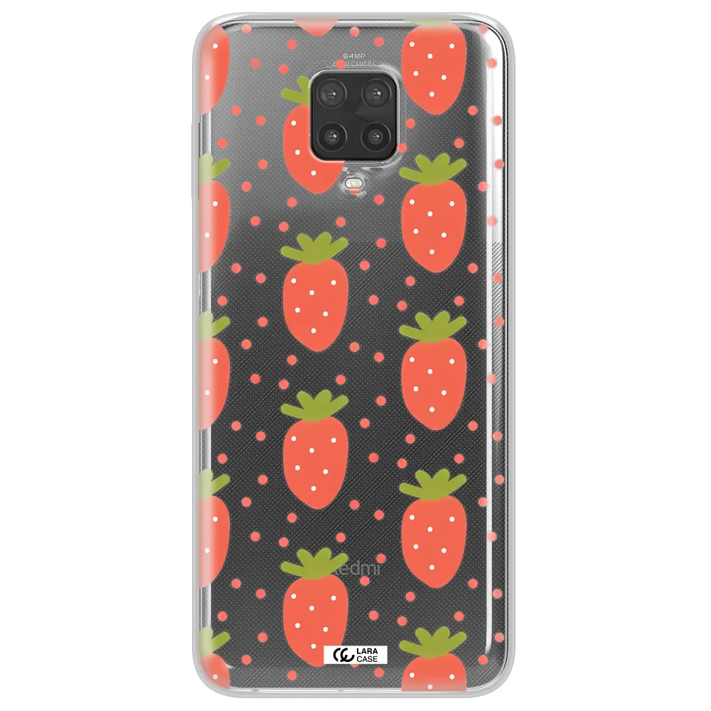 a pattern of strawberries on a white background Xiaomi Note 9 Pro Clear TPU Case
