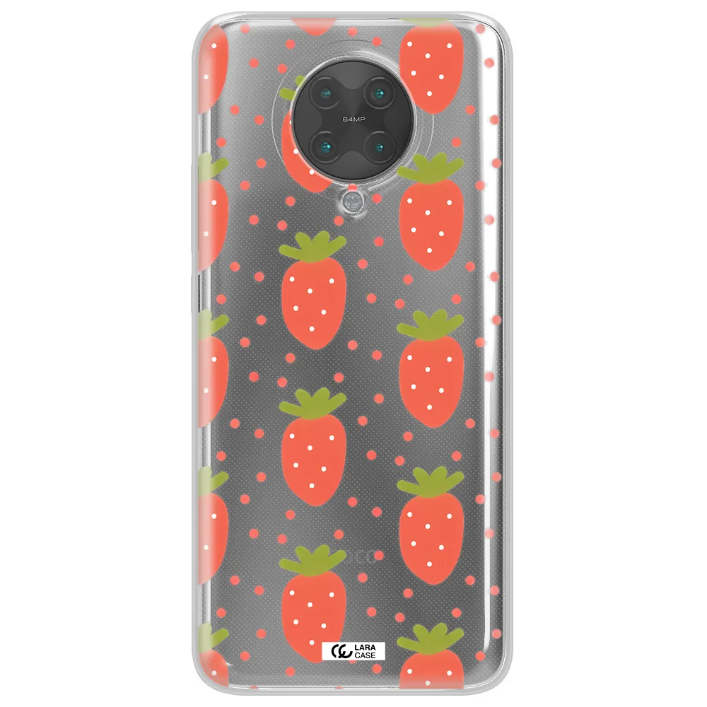 a pattern of strawberries on a white background Xiaomi Poco F2 Pro Clear TPU Case