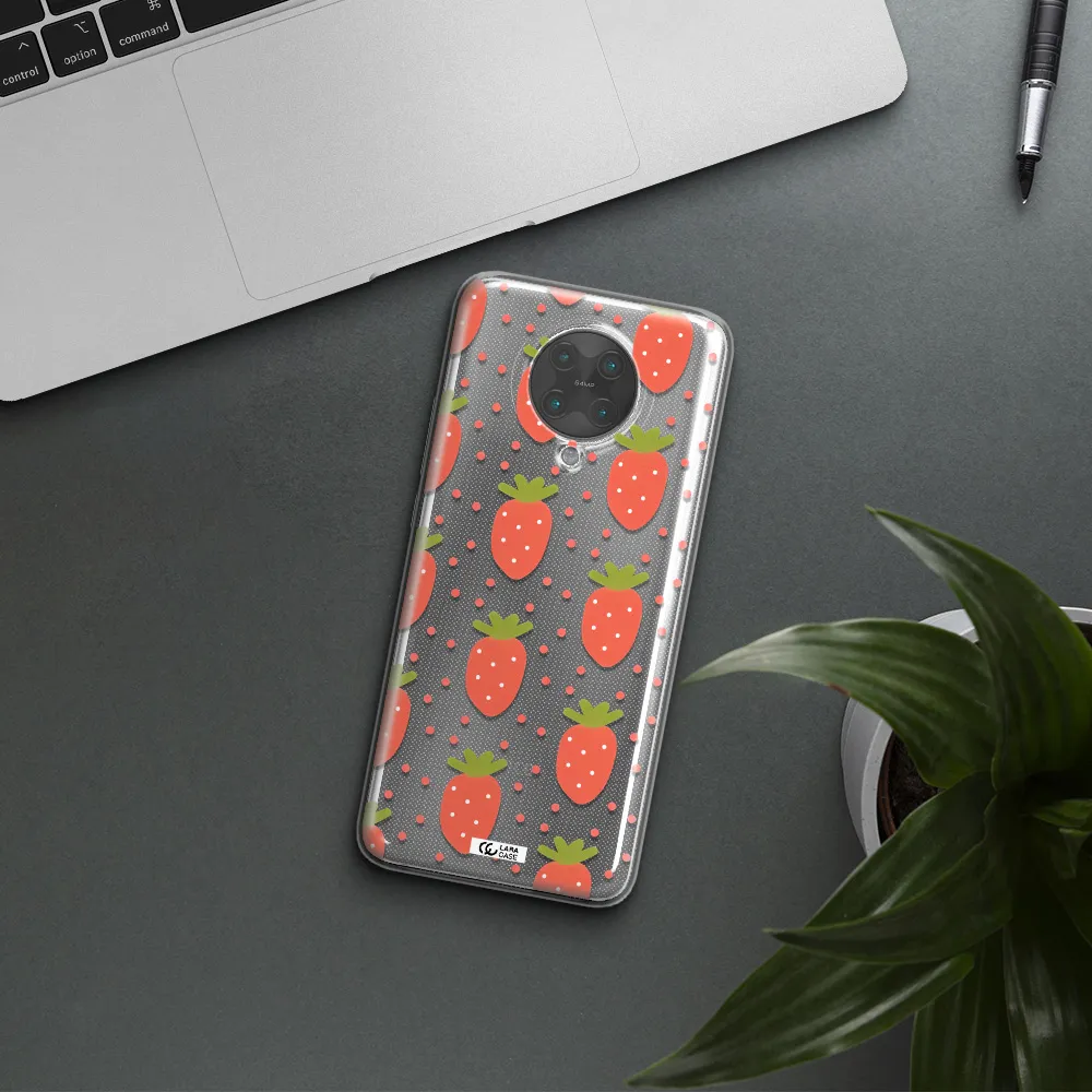 a pattern of strawberries on a white background Xiaomi Poco F2 Pro Clear TPU Case