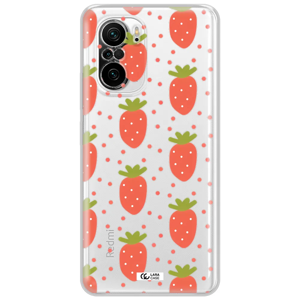 A Pattern Of Strawberries On A White Background Xiaomi Poco F3 Clear Tpu Case