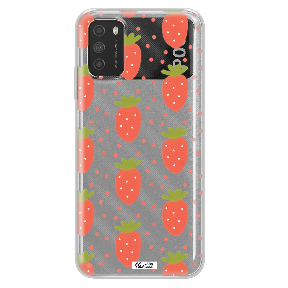 a pattern of strawberries on a white background Xiaomi Poco M3 Clear TPU Case