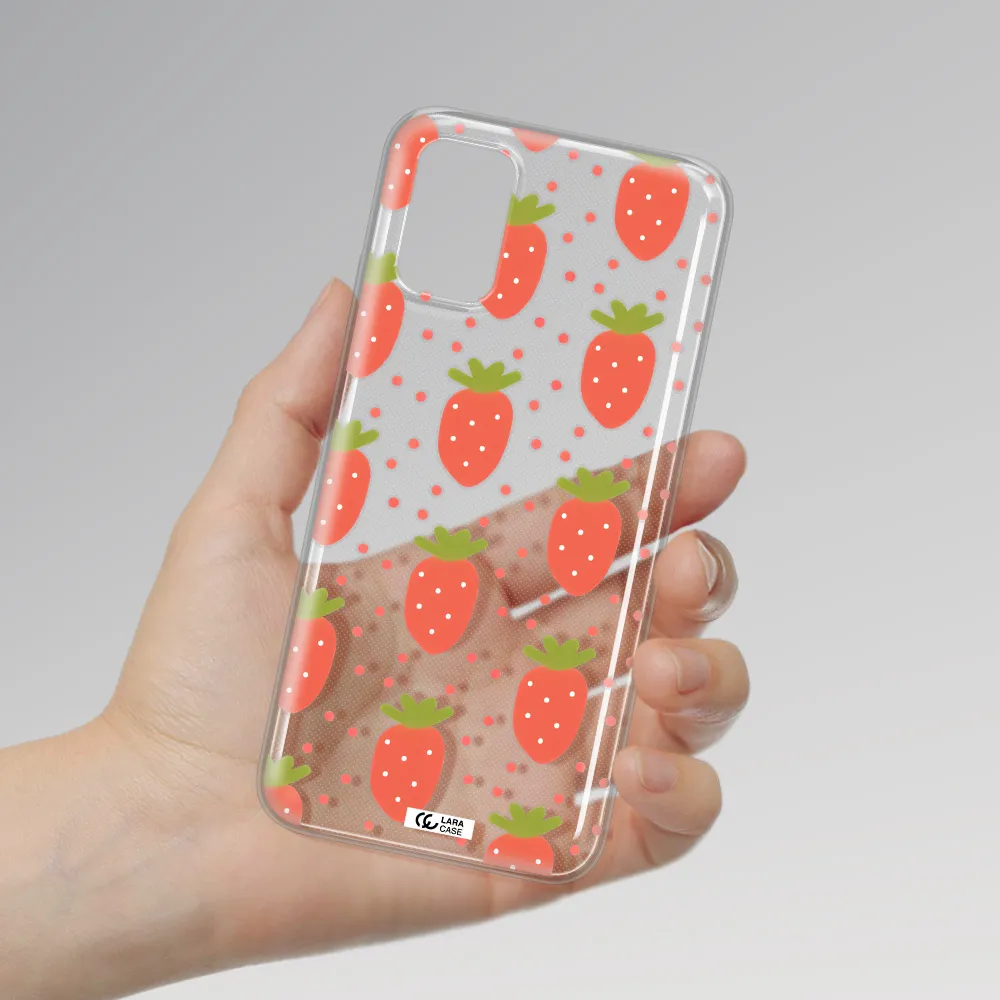 a pattern of strawberries on a white background Xiaomi Poco M3 Clear TPU Case