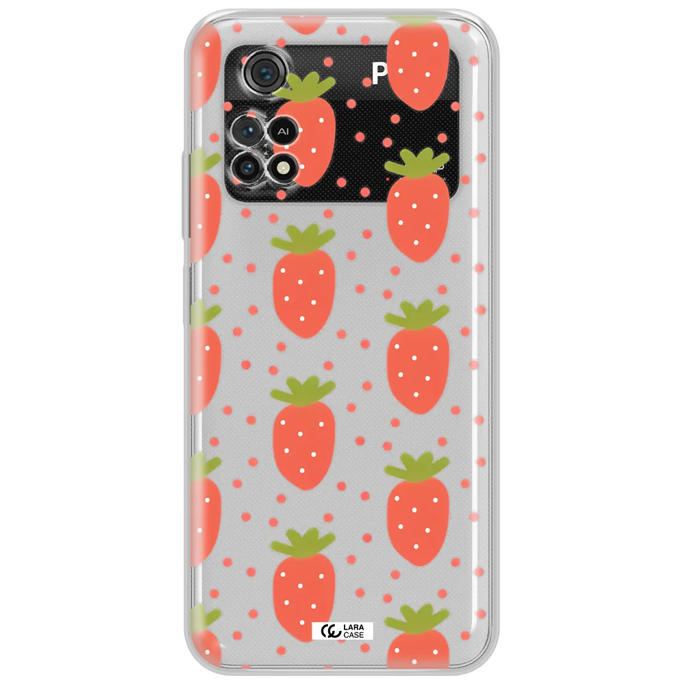 A Pattern Of Strawberries On A White Background Xiaomi Poco M4 Pro 4G Clear Tpu Case