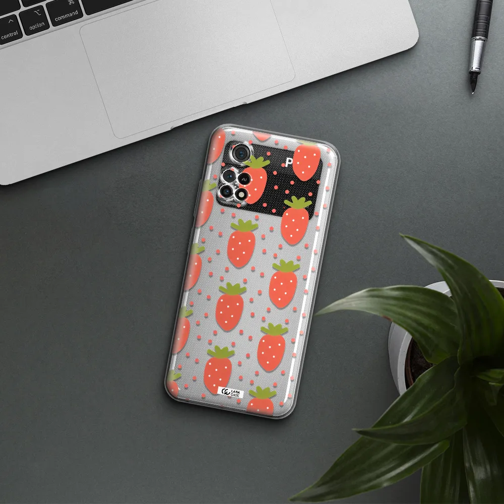 A Pattern Of Strawberries On A White Background Xiaomi Poco M4 Pro 4G Clear Tpu Case