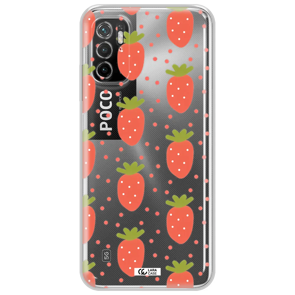 A Pattern Of Strawberries On A White Background Xiaomi Poco M4 Pro 5G Clear Tpu Case