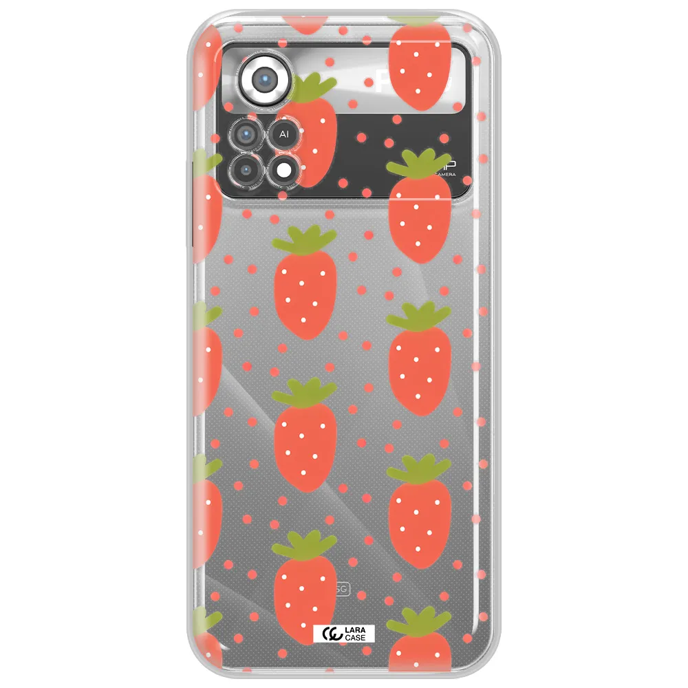 a pattern of strawberries on a white background Xiaomi Poco X4 Pro Clear TPU Case