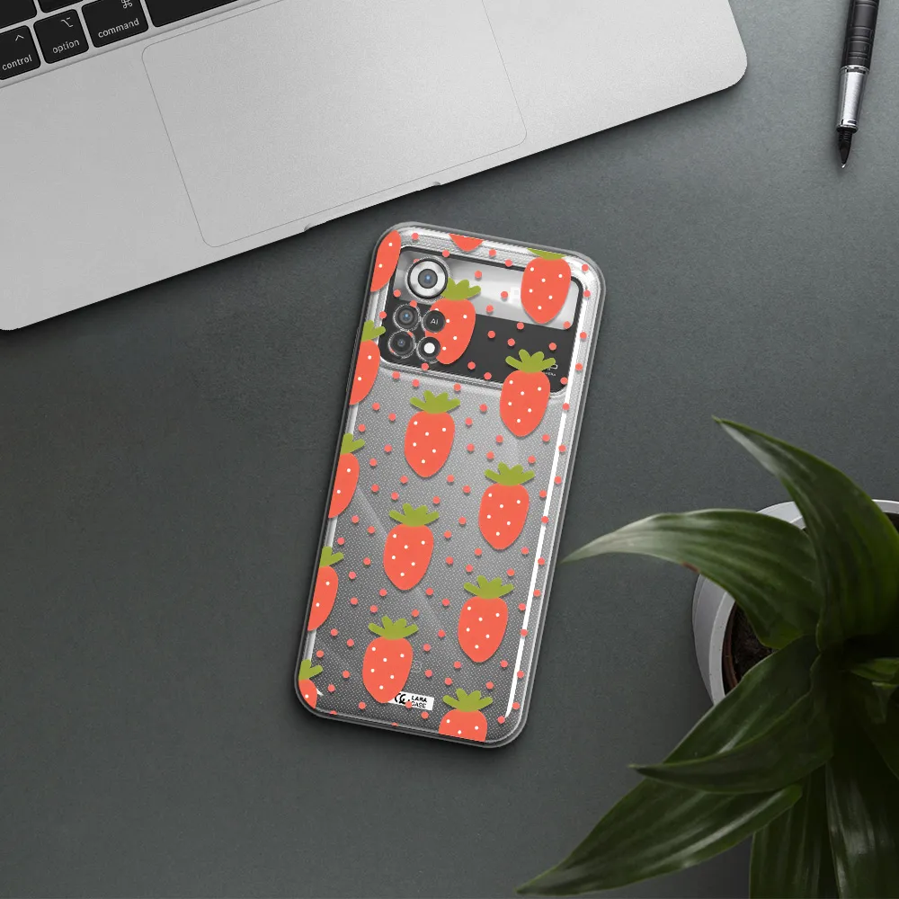 a pattern of strawberries on a white background Xiaomi Poco X4 Pro Clear TPU Case