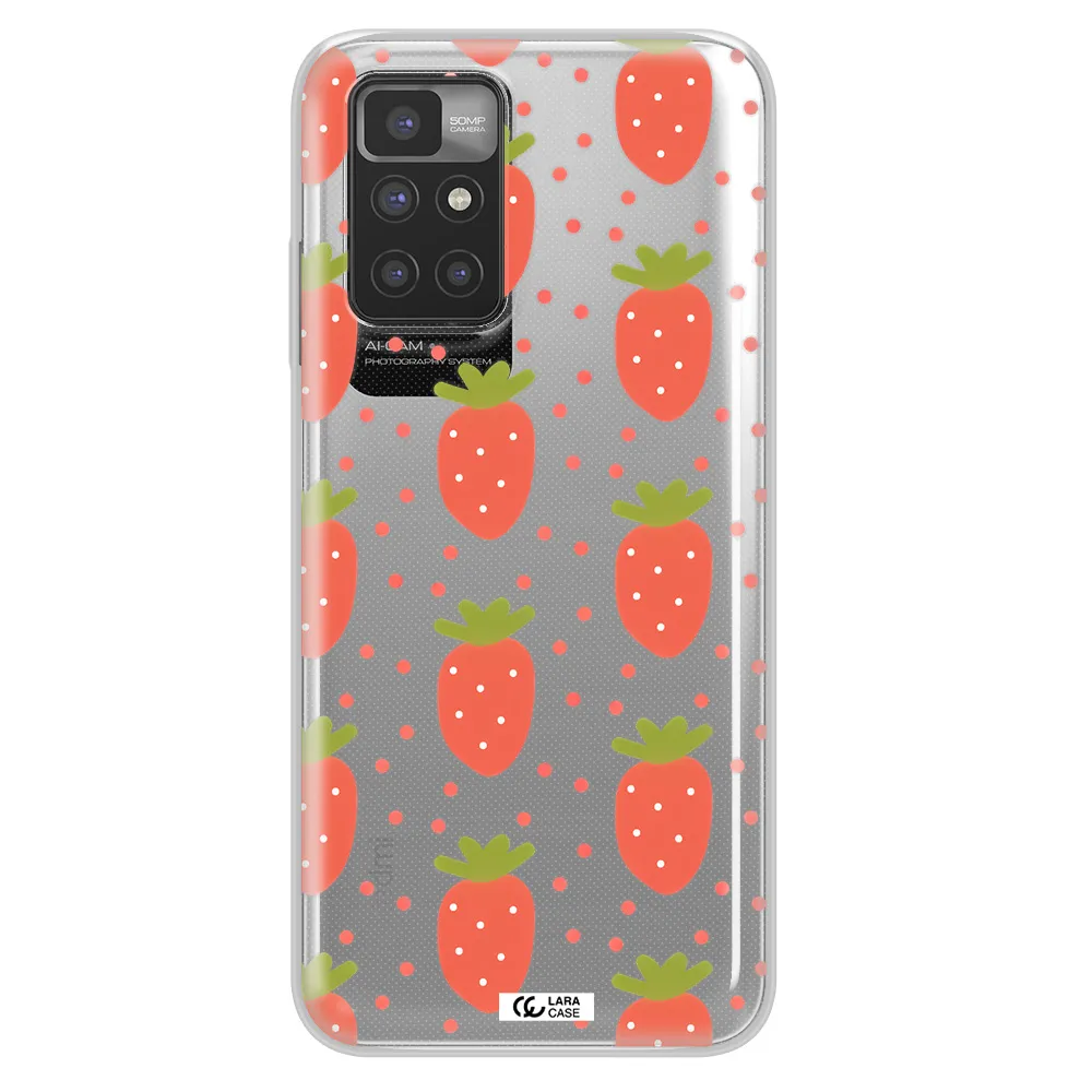 a pattern of strawberries on a white background Xiaomi Redmi 10 Clear TPU Case
