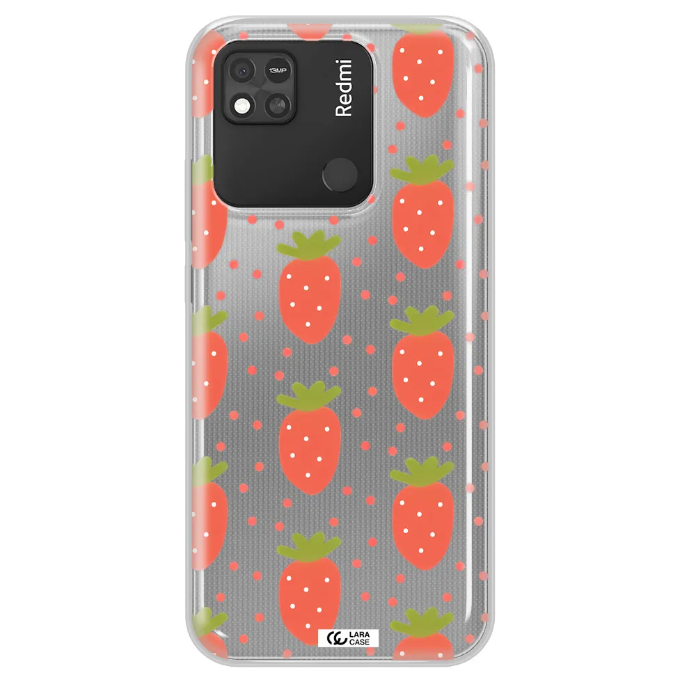 a pattern of strawberries on a white background Xiaomi Redmi 10A Clear TPU Case