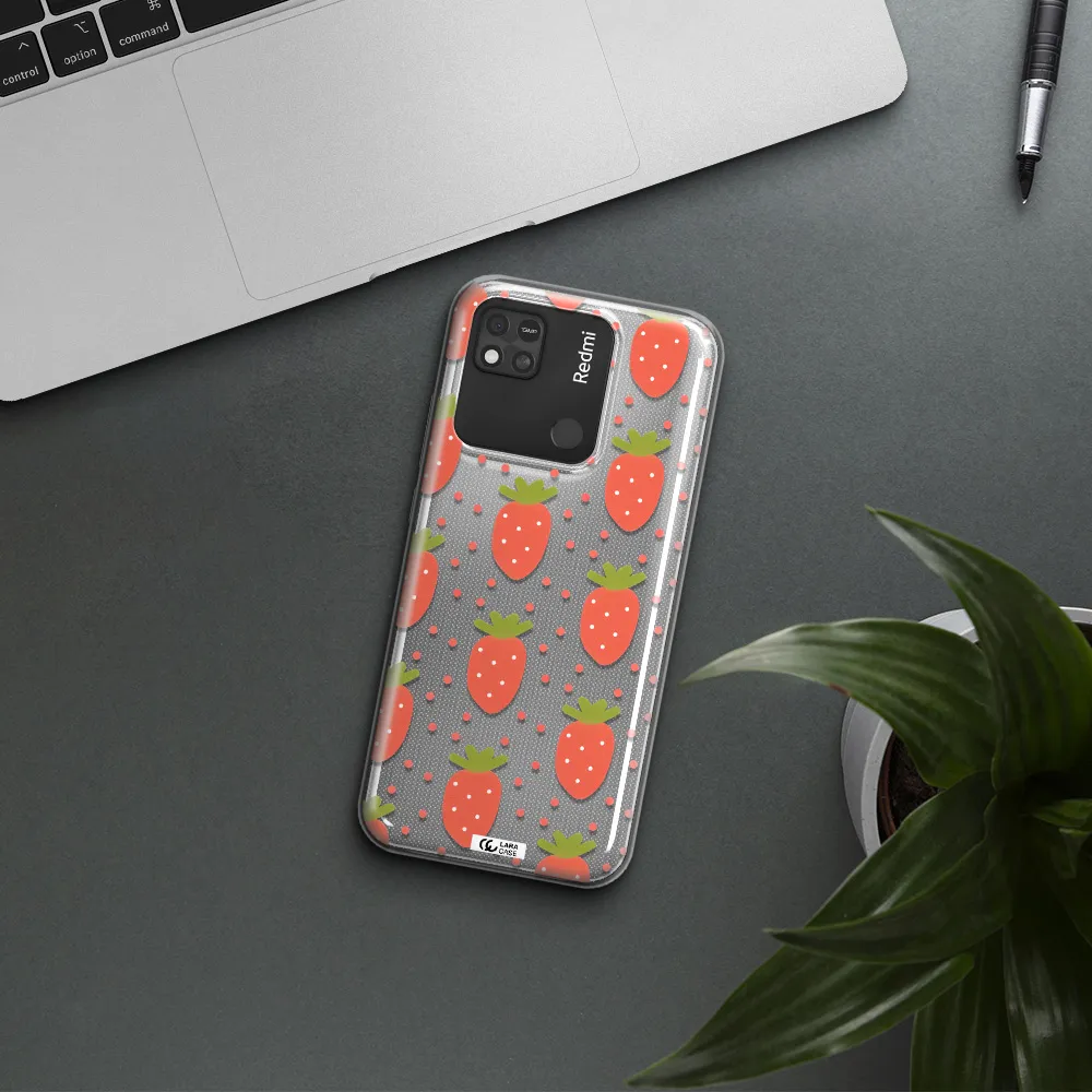 a pattern of strawberries on a white background Xiaomi Redmi 10A Clear TPU Case
