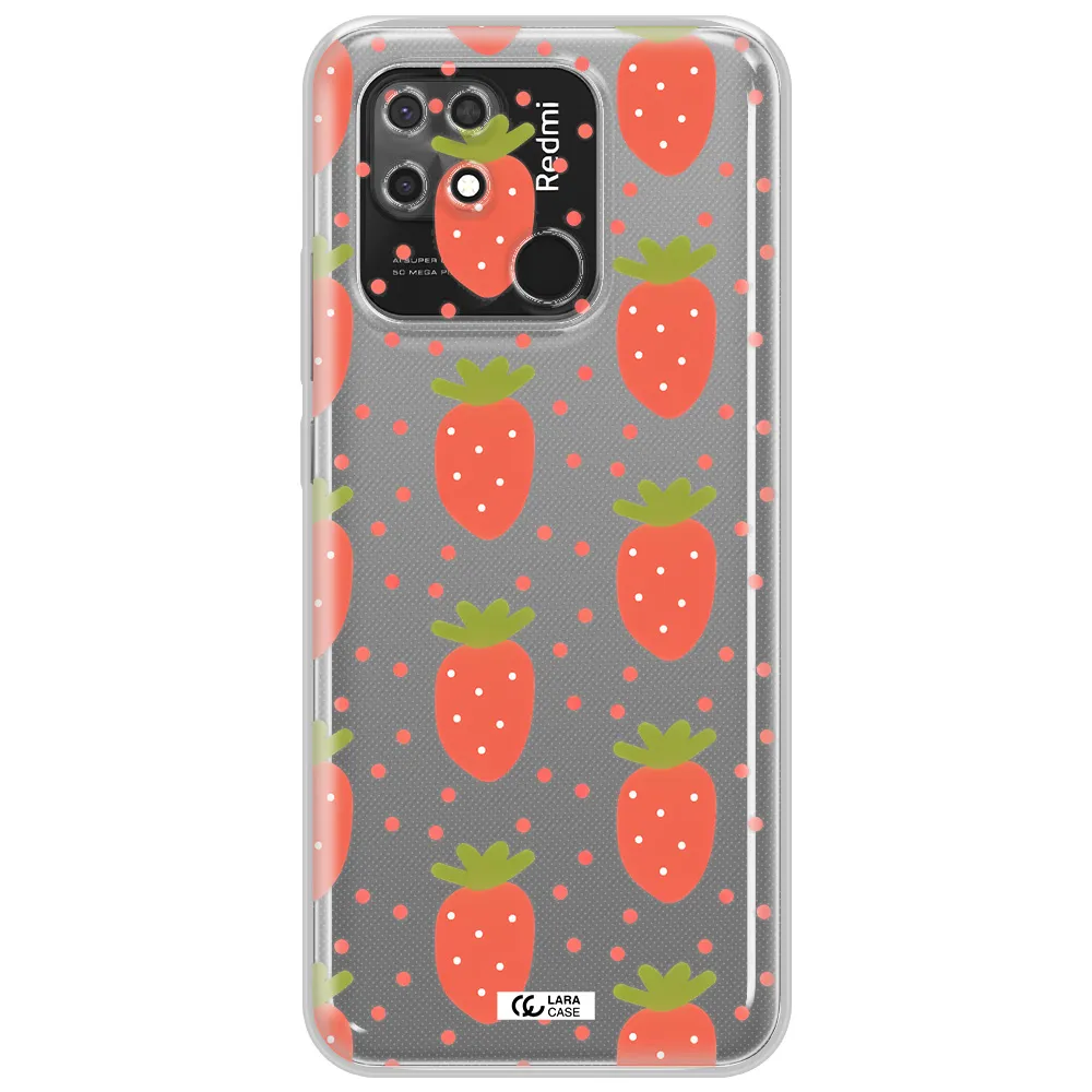 a pattern of strawberries on a white background Xiaomi Redmi 10C Clear TPU Case