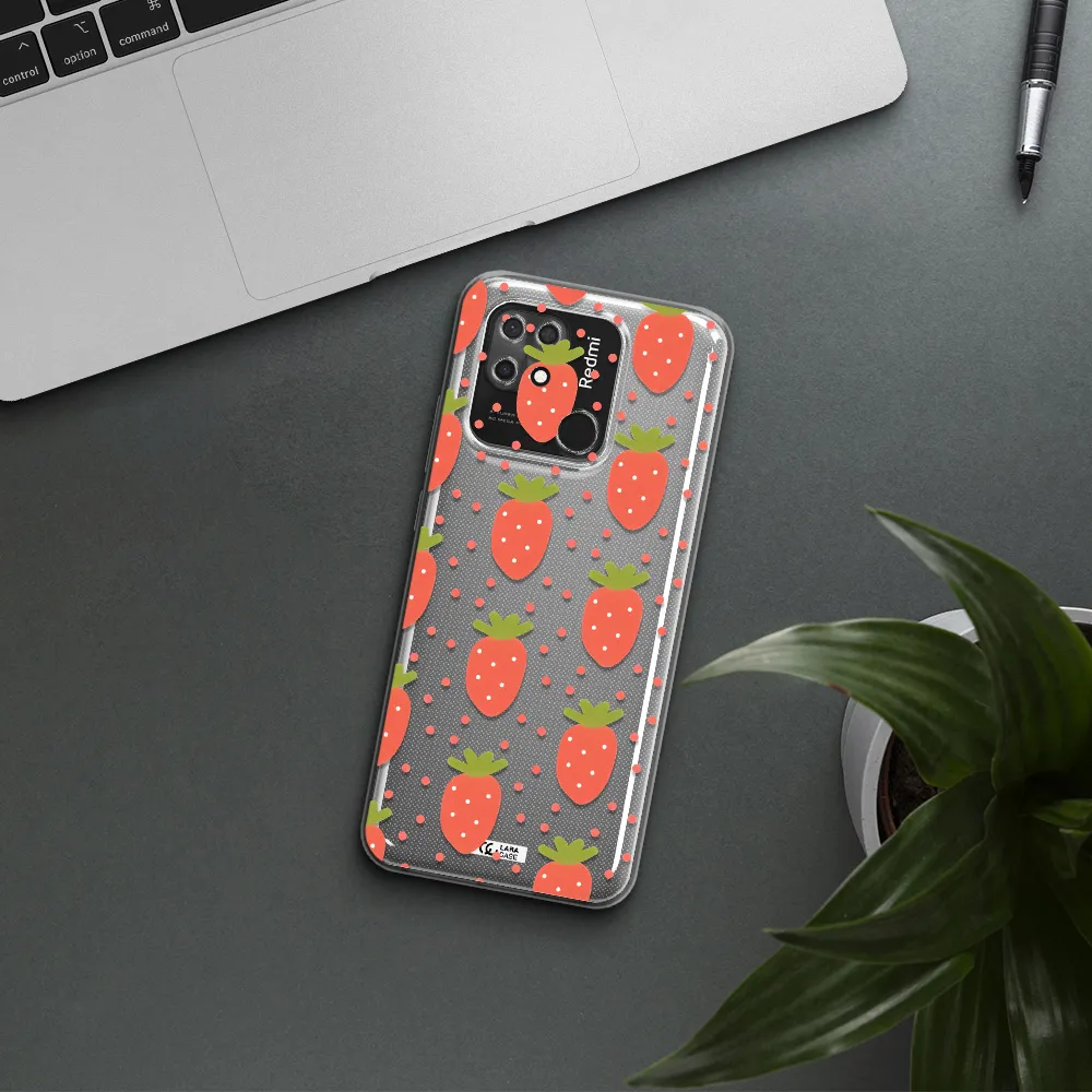 a pattern of strawberries on a white background Xiaomi Redmi 10C Clear TPU Case