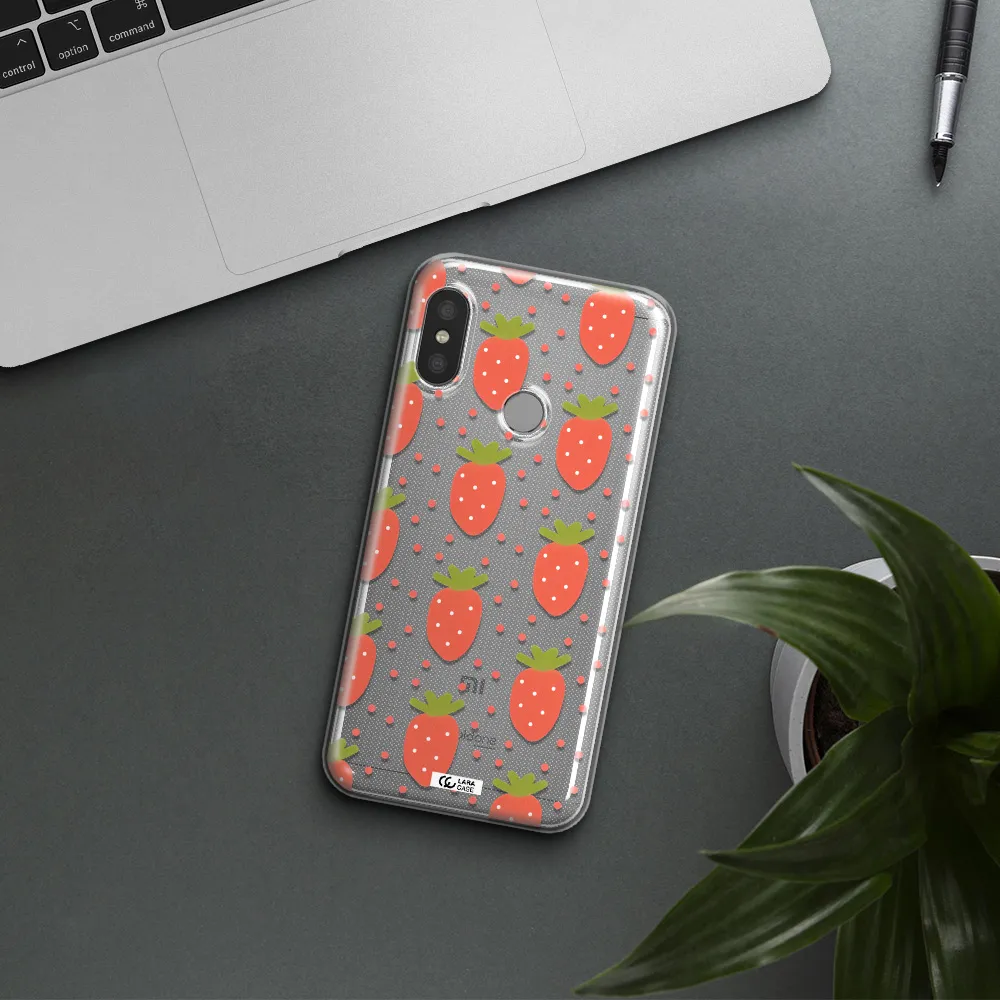a pattern of strawberries on a white background Xiaomi Redmi 6 Pro Clear TPU Case