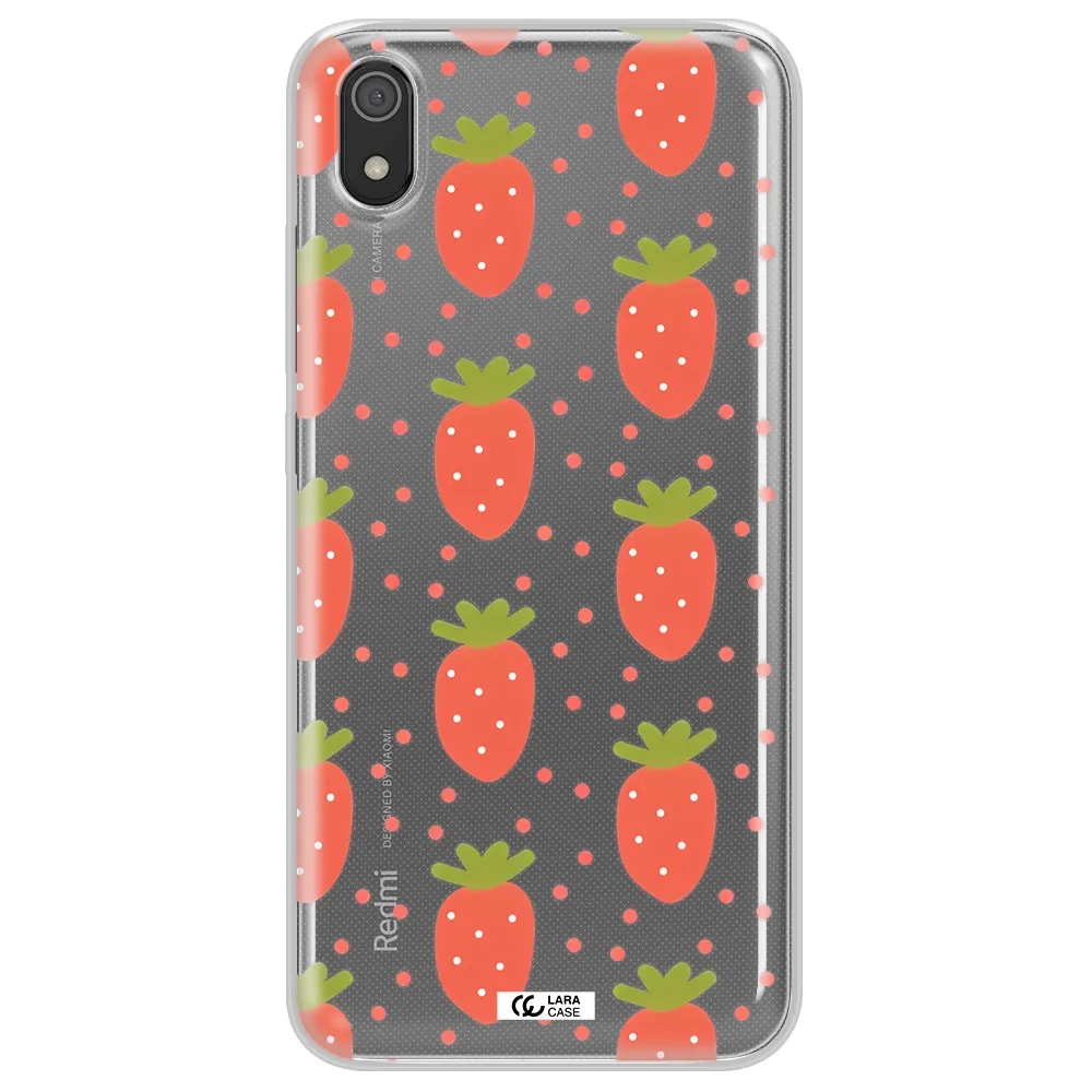 a pattern of strawberries on a white background Xiaomi Redmi 7A Clear TPU Case