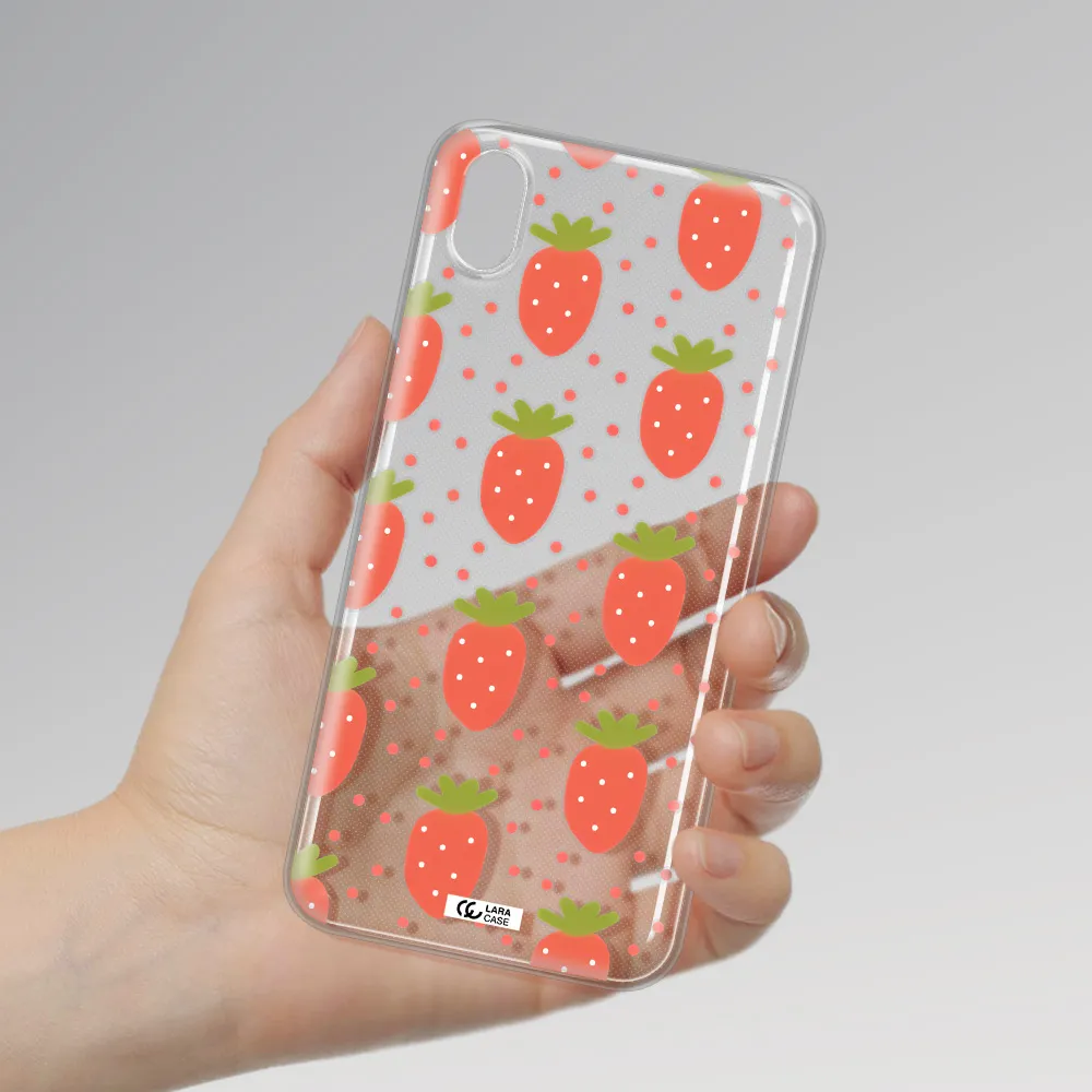 a pattern of strawberries on a white background Xiaomi Redmi 7A Clear TPU Case
