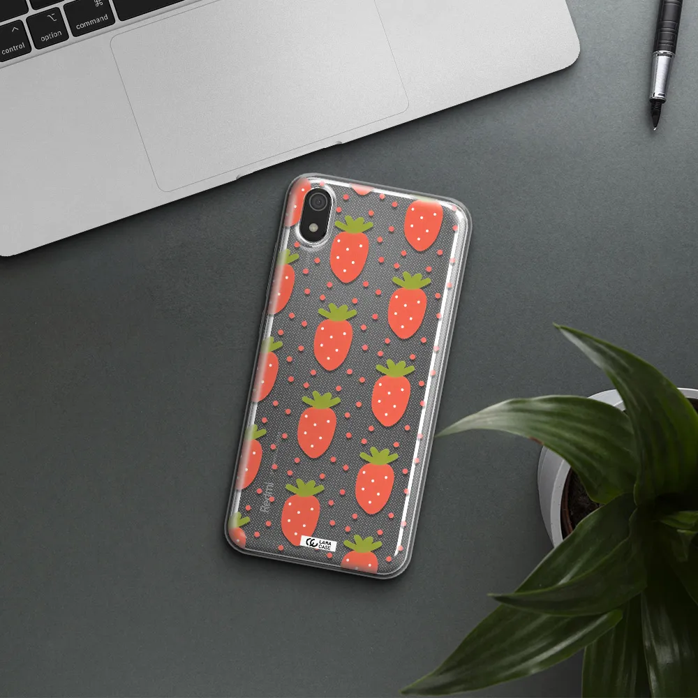 a pattern of strawberries on a white background Xiaomi Redmi 7A Clear TPU Case