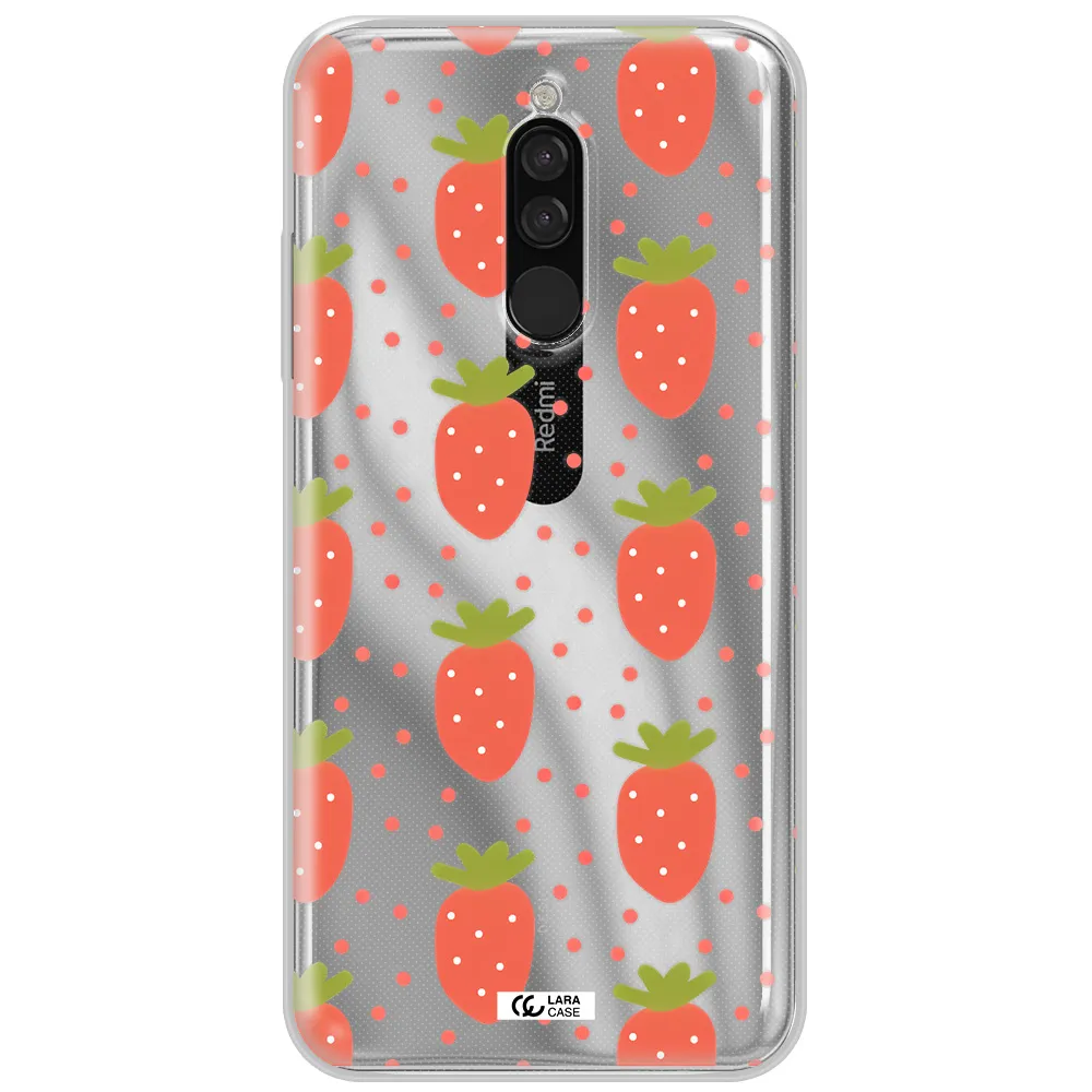 A Pattern Of Strawberries On A White Background Xiaomi Redmi 8 Clear Tpu Case
