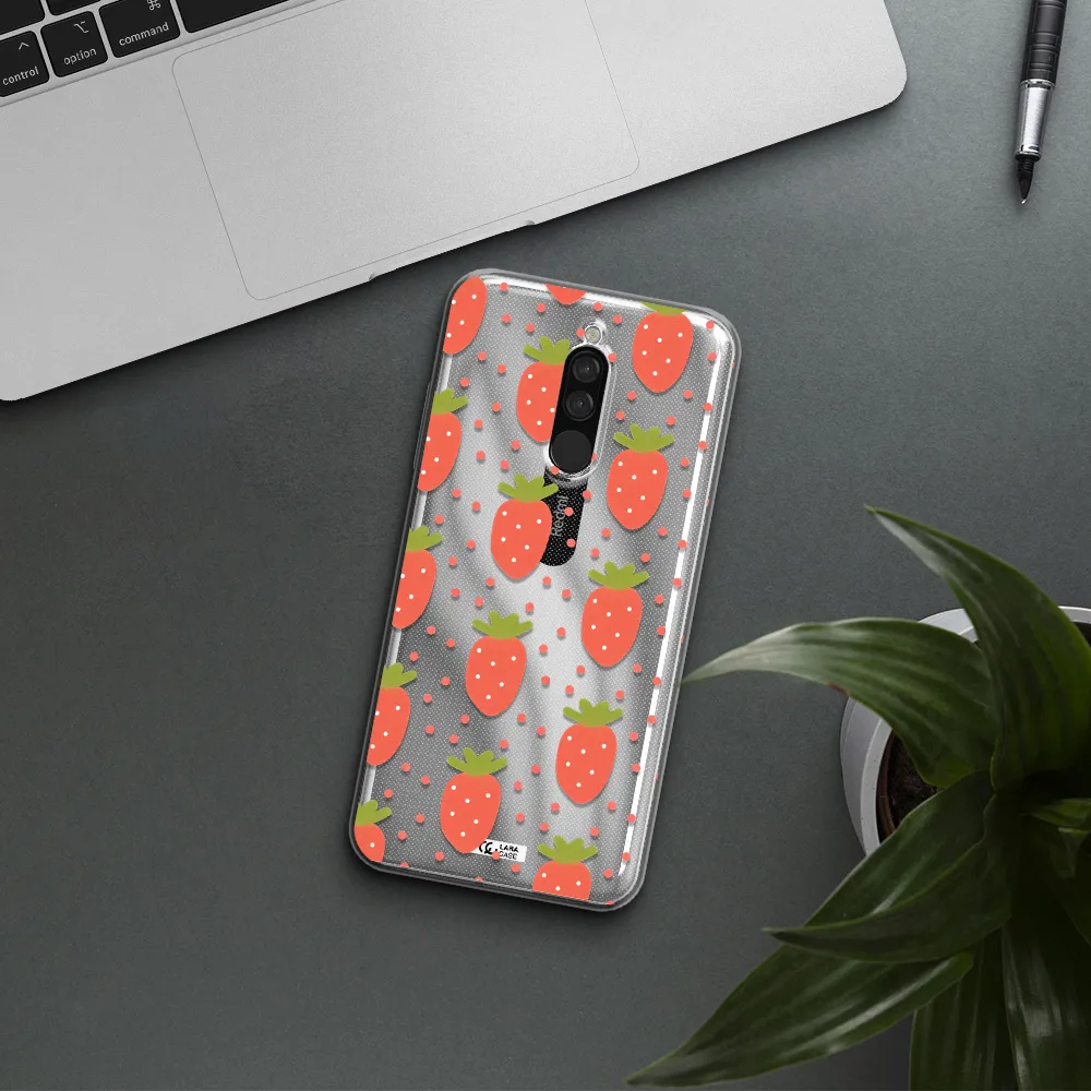 A Pattern Of Strawberries On A White Background Xiaomi Redmi 8 Clear Tpu Case