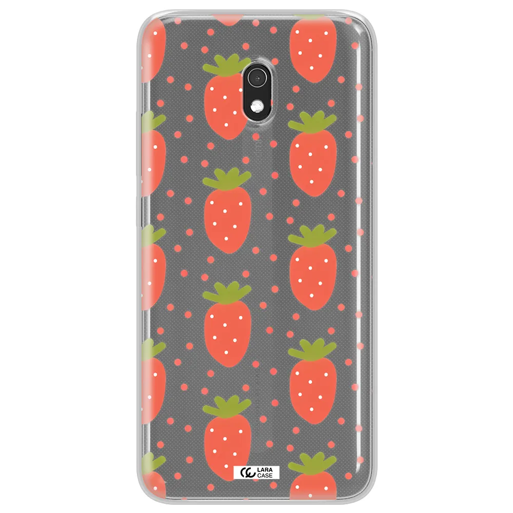 a pattern of strawberries on a white background Xiaomi Redmi 8A Clear TPU Case
