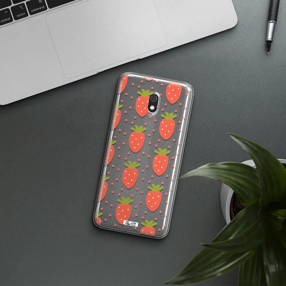 a pattern of strawberries on a white background Xiaomi Redmi 8A Clear TPU Case