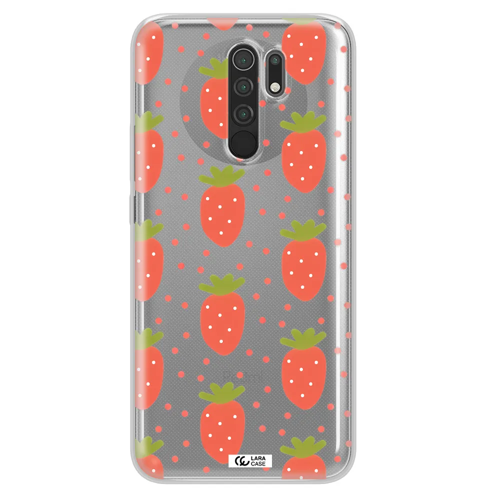 a pattern of strawberries on a white background Xiaomi Redmi 9 Clear TPU Case
