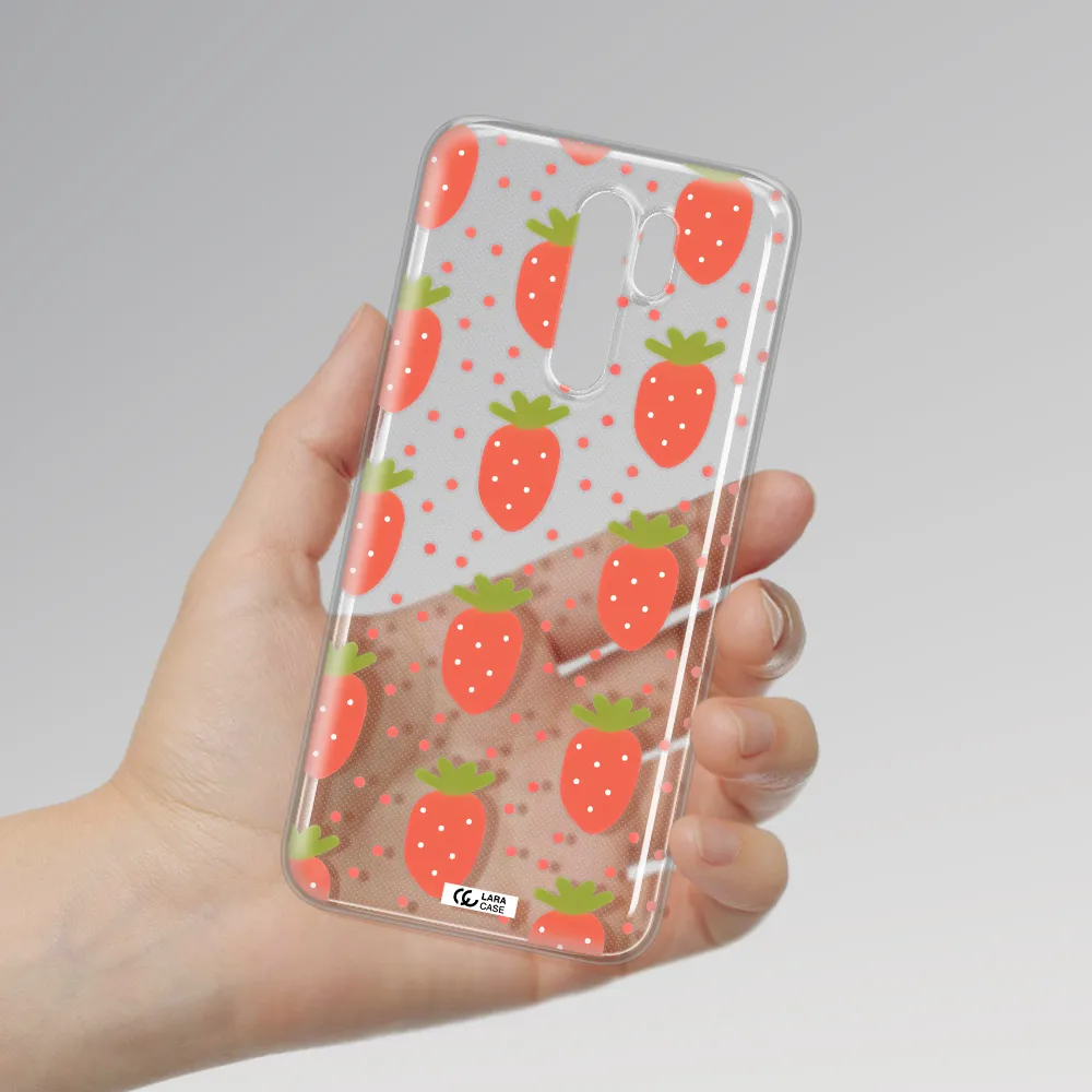 a pattern of strawberries on a white background Xiaomi Redmi 9 Clear TPU Case