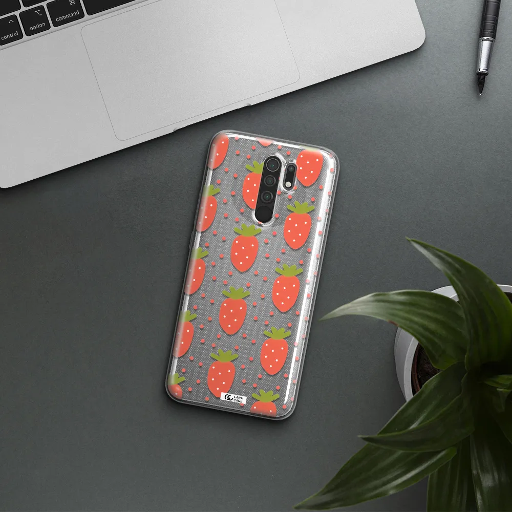 a pattern of strawberries on a white background Xiaomi Redmi 9 Clear TPU Case