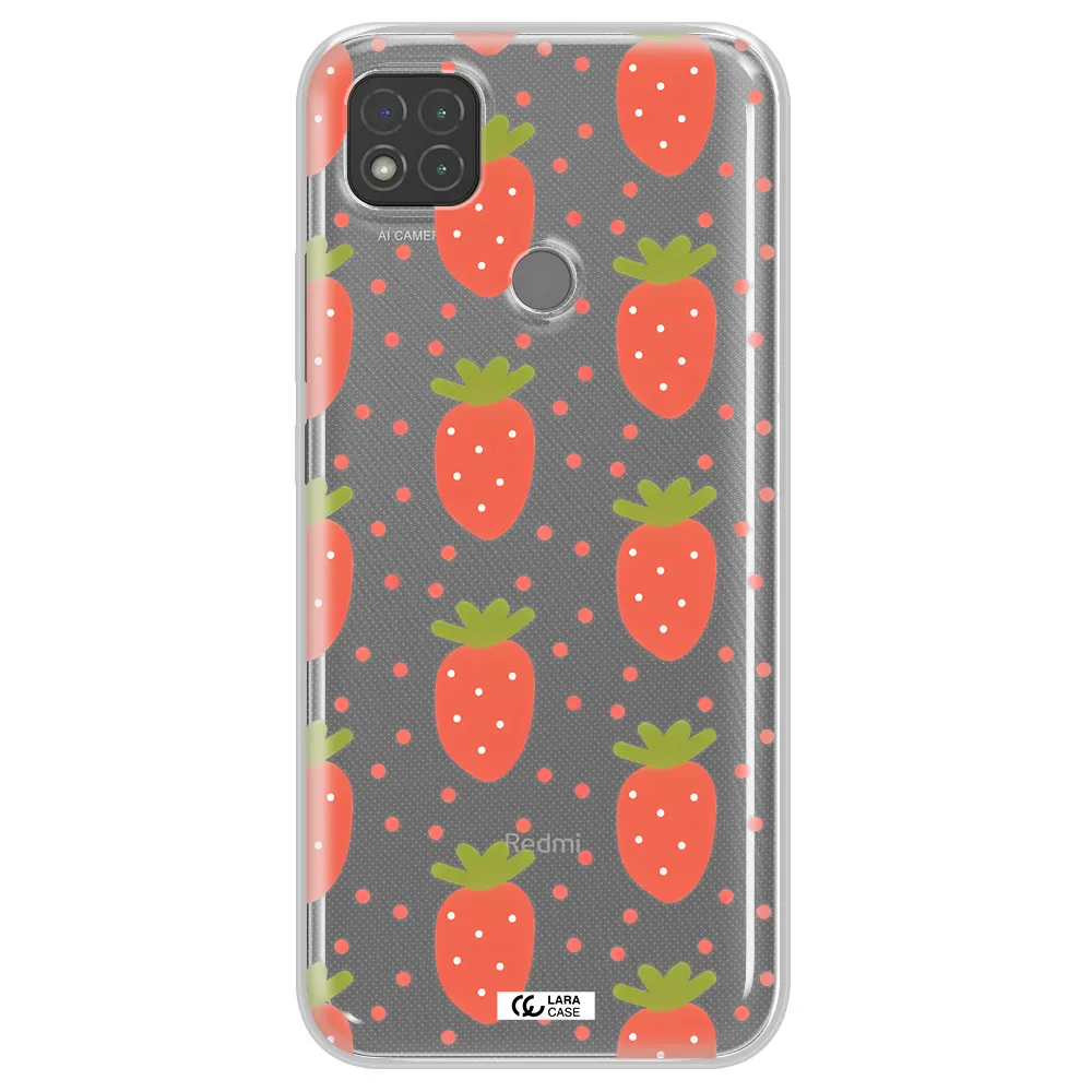 a pattern of strawberries on a white background Xiaomi Redmi 9C Clear TPU Case