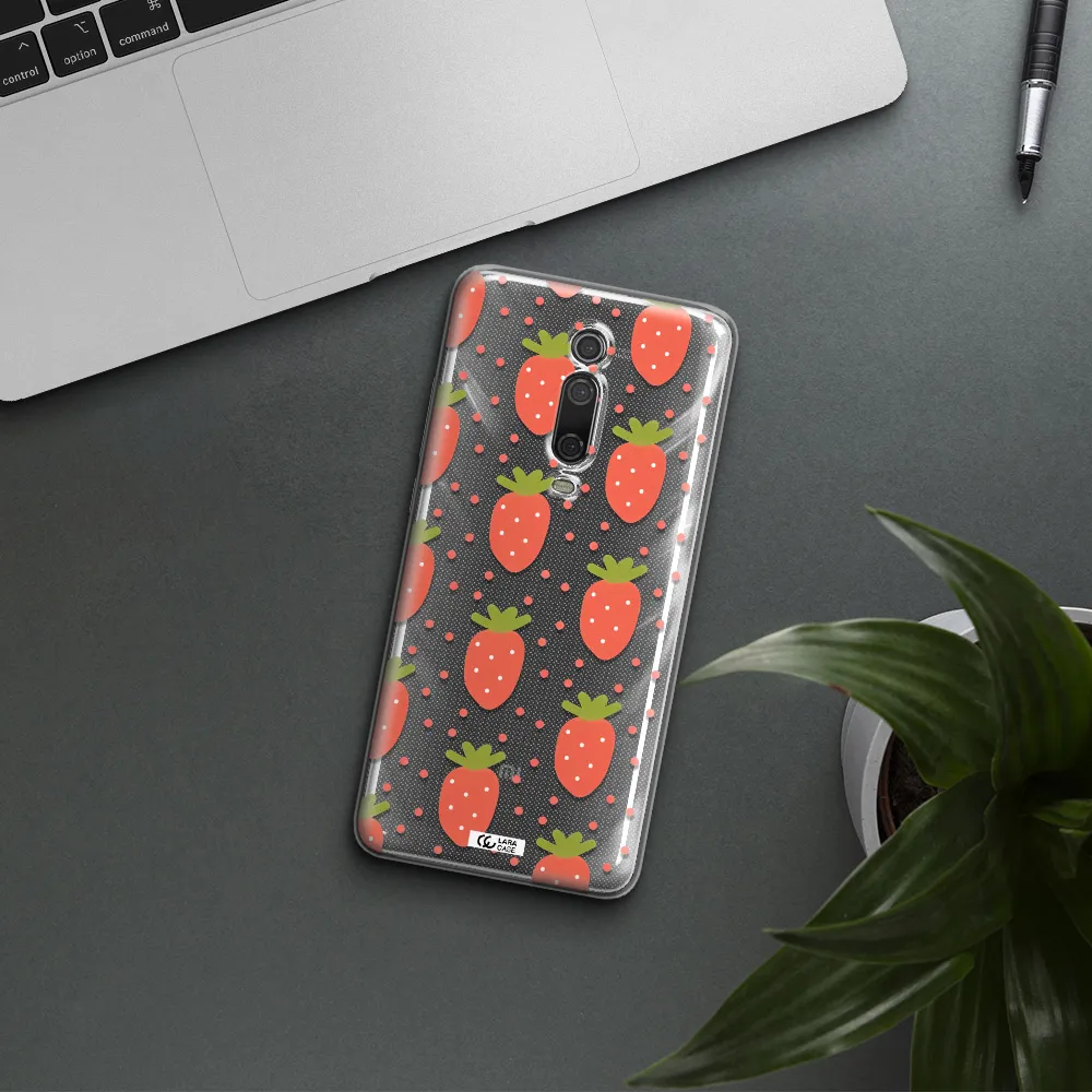 A Pattern Of Strawberries On A White Background Xiaomi Redmi K20 Clear Tpu Case