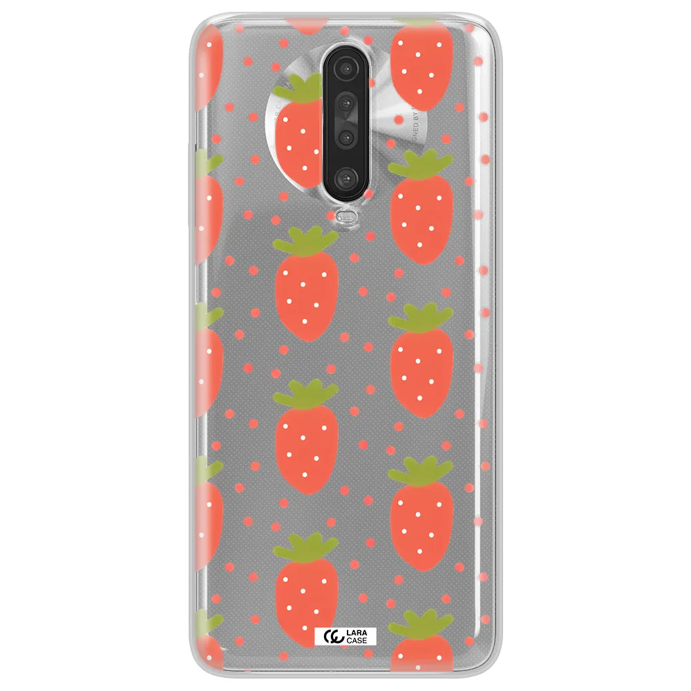 a pattern of strawberries on a white background Xiaomi Redmi K30 Clear TPU Case