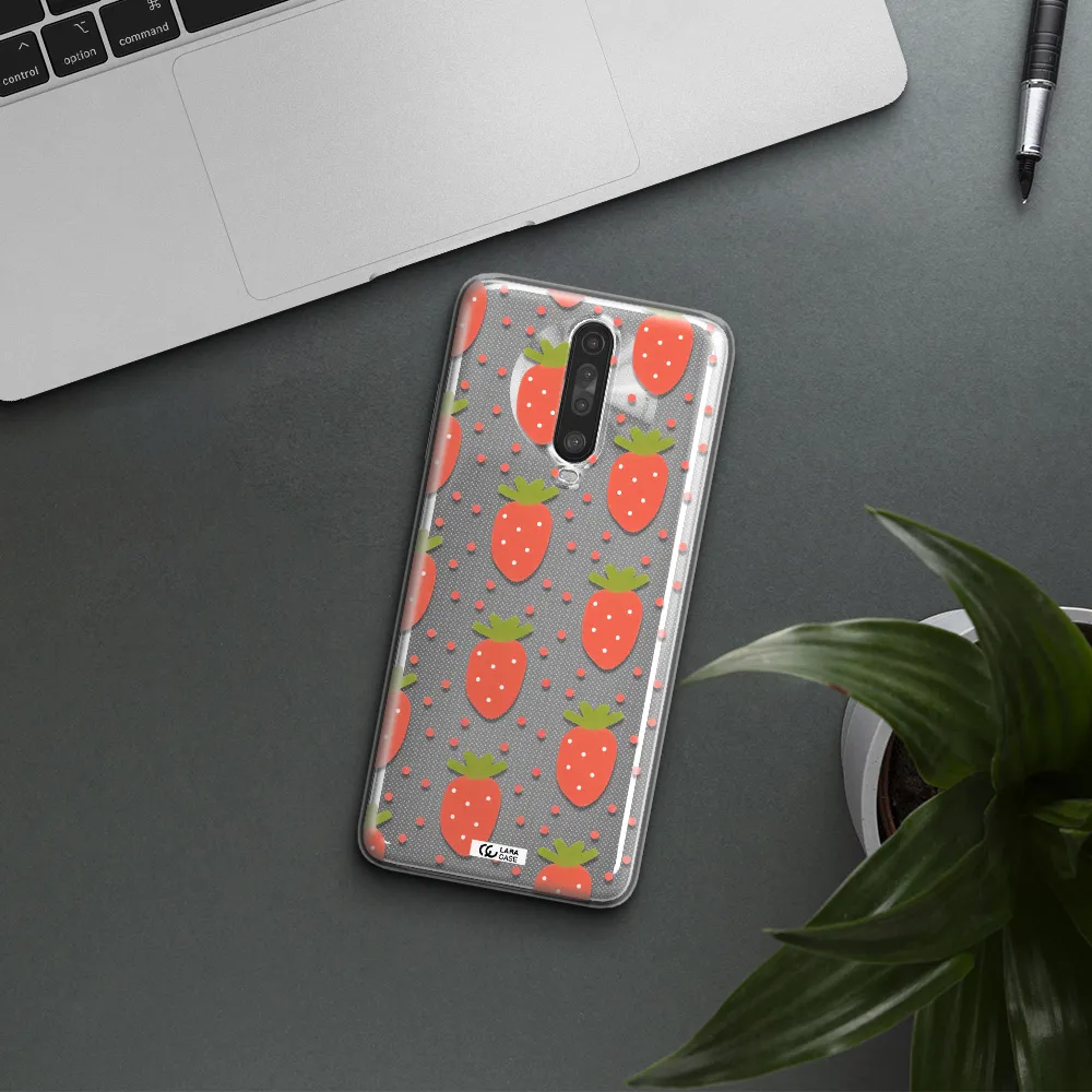 a pattern of strawberries on a white background Xiaomi Redmi K30 Clear TPU Case